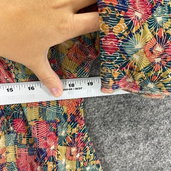 LulaRoe Blouse Women S Small Yellow Geometric 3/4 Sleeve Open Front Long Fringe - Picture 7 of 9